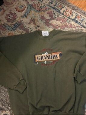 M&C SPORT 80s vintage Olive Green 'Grandpa' Embroidered Crewneck Sweatshirt